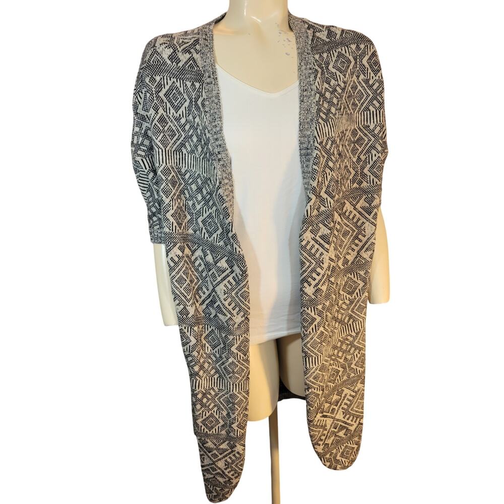 Maurices Cardigan Sweater Gray Cream Aztec Open Front Stretch Women's Size Large